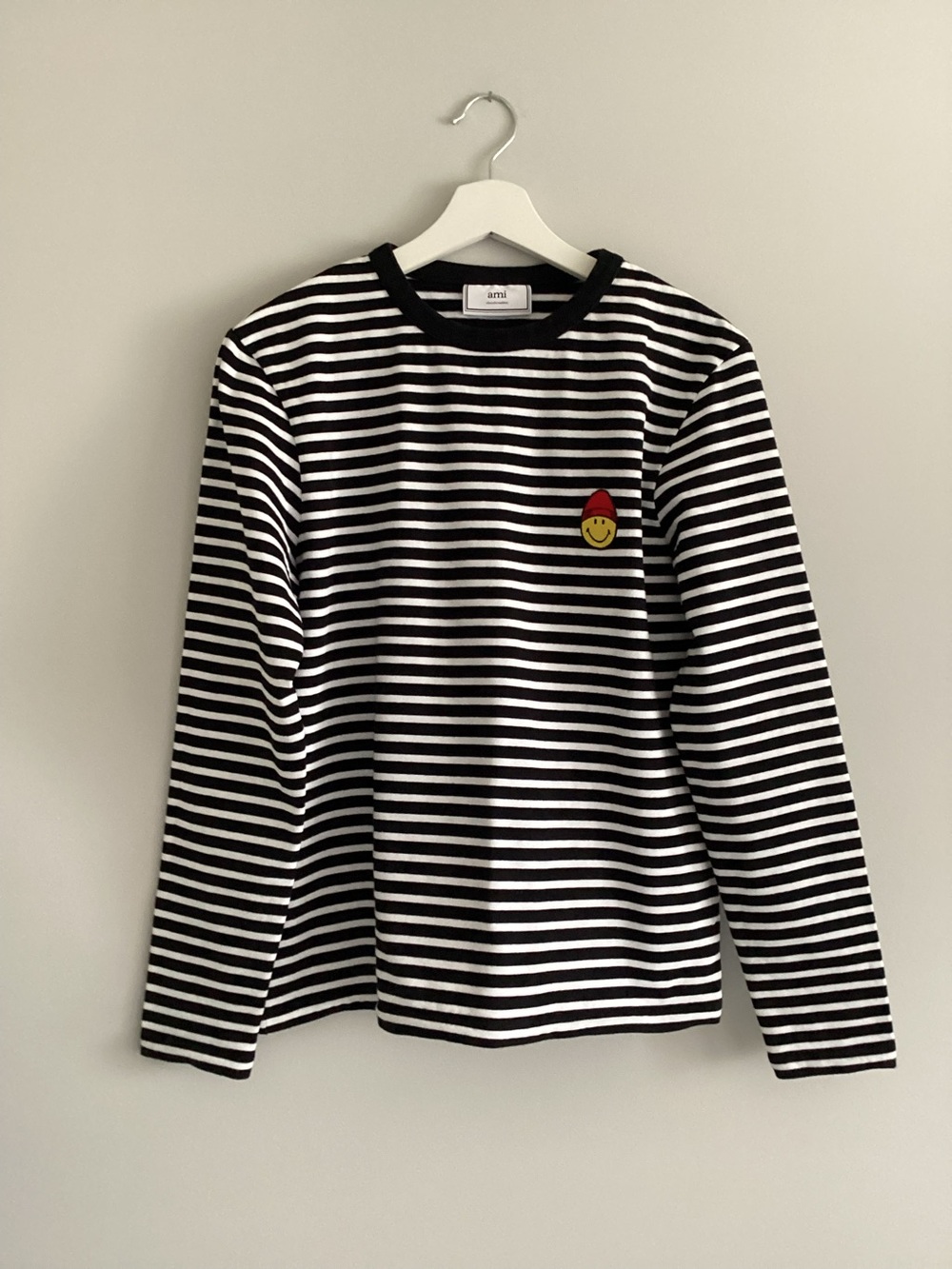 Ami Alexandre Mattiussi Long-Sleeve Smiley Stripe Tee, Size S